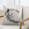 Throw pillow with Arkabutla Lake map and compass graphic in Mississippi.