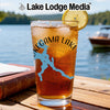 Glass of iced tea with a lemon slice, featuring "Kegama Lake" design.