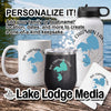 Personalizable thermos, mug, and coaster with "Big Chapman Lake" design.
