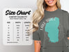 Comfort Colors 1717 heavyweight adult tee size chart with width and length measurements.