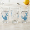 Three clear glasses featuring blue Lake Jocassee map and compass design.