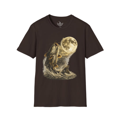 Catfish Fishing Howl at the Moon Night River Graphic T Shirt, Retro Catfish Spawn Fish Tee, Angler Fishing Shirt Gift
