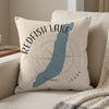 Pillow with Redfish Lake Idaho map design and compass rose.