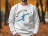 White sweatshirt with Mason Lake Washington design and compass graphic.