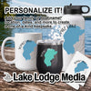 Personalized Topaz Lake mug, tumbler, water bottle, and card with lake silhouette graphic.