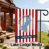 Personalized Lake Onota Massachusetts garden flag with red and white stripes.