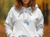 White hoodie with Clarks Hill Lake Georgia design and compass rose graphic.
