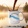 White mug with "Lake Wenatchee Washington" and lake outline on compass.