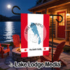 Customizable garden flag with Lake Winnipeg map and "The Smith Family" text.
