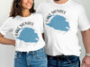White t-shirts with blue outline of Lake Monroe, Florida map graphic.