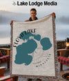 Throw blanket with Floyd Lake, Minnesota map design and fringe trim.