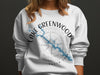 White sweatshirt with Lake Greenwood South Carolina map and compass design.