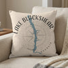 Pillow with Lake Blackshear Georgia map and compass graphic.