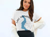 White t-shirt with blue Lake Sammamish map and compass design.