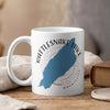 White mug with Rattlesnake Lake, Washington map and compass design.