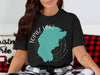 Black t-shirt with turquoise Topaz Lake outline and "California" text.