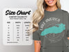 Comfort Colors 1717 heavyweight adult tee size chart with width and length measurements.