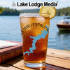 Glass of iced tea with a lemon slice, featuring a map of Wallenpaupac Lake.