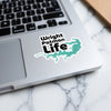 Wright Patman Life sticker with lake outline on a laptop.