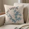 Light beige pillow with Lake Martin, Alabama map and compass design.