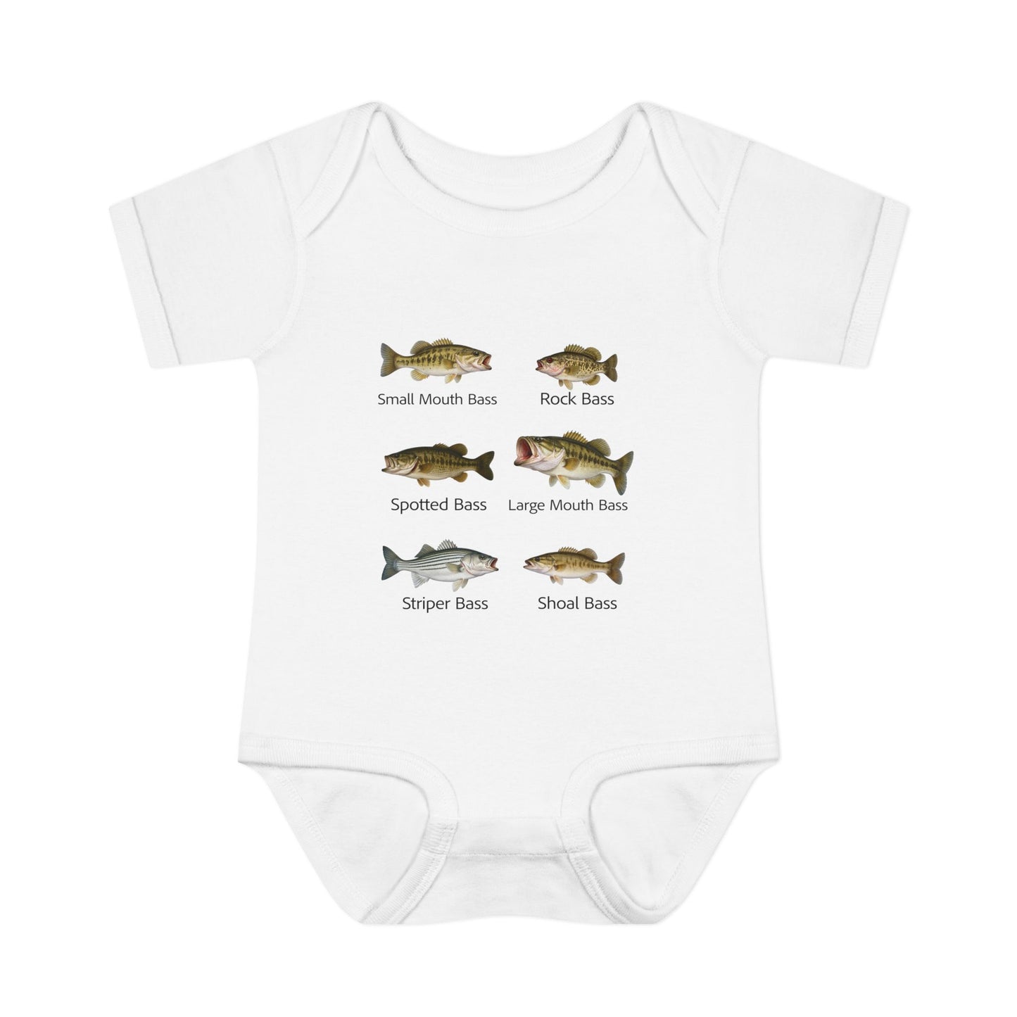 Bass Fish Cute Baby Infant Bodysuit Onesie | Smallmouth, Rock, Spotted, Striper, Largemouth Bass Cool Fishing Baby Onesie