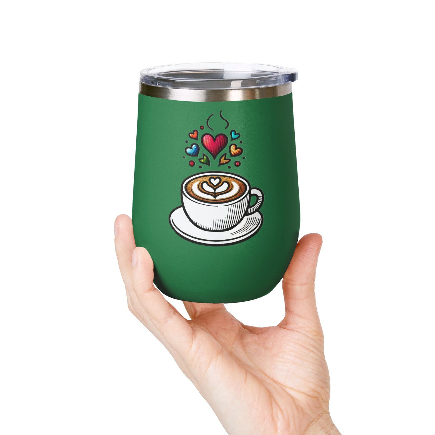 Charming Coffee Wine Tumbler with Lid for Coloring Book Lovers, Heart and Latte Design, Stainless Steel