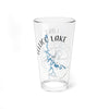 Clear glass pint glass featuring Tellico Lake map and compass design.