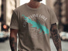 Brown t-shirt with turquoise Grapevine Lake map outline over compass graphic.
