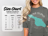 Comfort Colors 1717 size chart for heavyweight adult tee with width and length measurements.