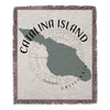 Woven blanket with Catalina Island map and "California" text.