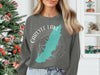 Grey sweatshirt with turquoise Carlyle Lake map and compass graphic, with "Illinois" text.