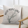 Pillow with "West Point Lake Georgia" and compass rose map design.