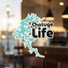 Turquoise lake outline sticker with "Chatuge Life" text and copyright Lake Lodge Media LLC.