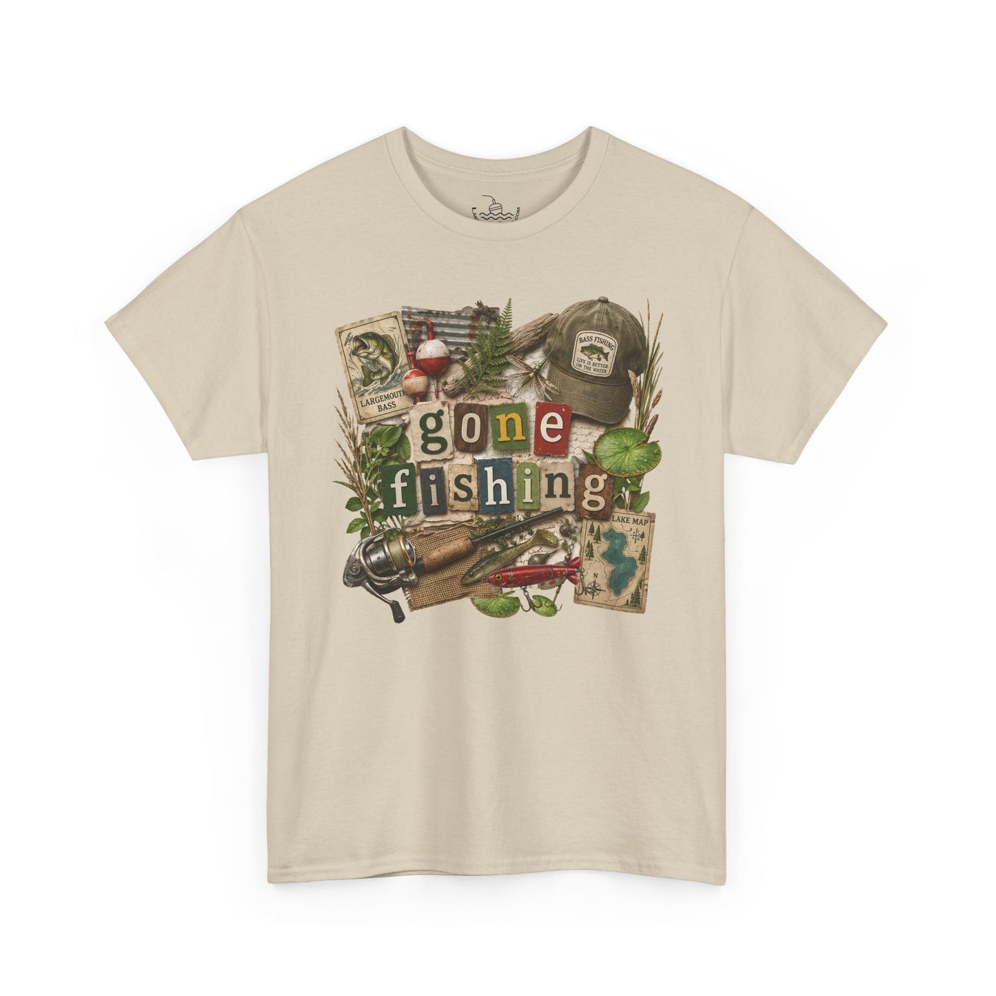 Gone Fishing T-Shirt | Scrapbooking Letters Retro Vintage Design | Retirement and Father's Day Shirt