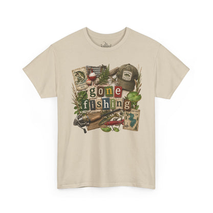 Gone Fishing T-Shirt | Scrapbooking Letters Retro Vintage Design | Retirement and Father's Day Shirt