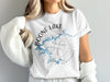 White t-shirt with Boone Lake map and compass design, Tennessee.