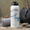 White water bottle with "ARKANSAS FERRY" text, compass rose, and map graphic.