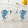 Three clear glasses featuring a blue Topaz Lake map and "Topaz Lake California" text.