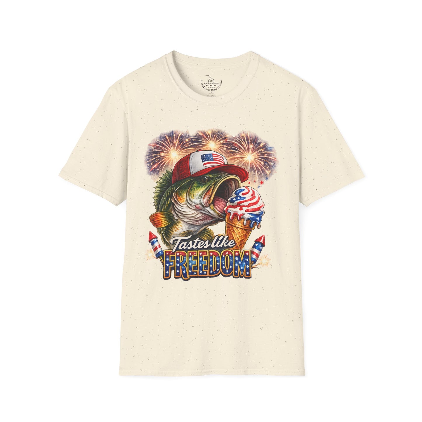 Patriotic Fishing Bass Merica Tastes Like Freedom Ice Cream T-Shirt | Fourth of July Shirt | God Bless America Gift Anglers