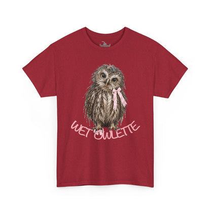 Wet Owl Coquette French Owlette Cute Pink Baby Owl Shirt, Hiking Wildlife T-Shirt, Screech Hoot Owl Bird Watching Shirt