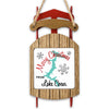 Wooden sled ornament with "Merry Christmas from Lake Coeur" text and snowflakes.