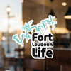 Fort Loudoun Life sticker with teal lake outline and black text.