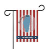 Garden flag with red and white stripes, a blue lake outline, and "The Smith Family."