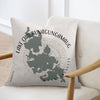 Pillow with Lake Chaubunagungamaug map and compass rose design in Massachusetts.