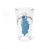 Clear glass tumbler with a blue map of Lake Derwentwater and compass rose graphic.
