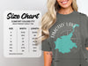 Comfort Colors 1717 heavyweight adult tee size chart with width and length measurements.