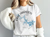White t-shirt with "Lake Hamilton Arkansas" text and compass graphic.