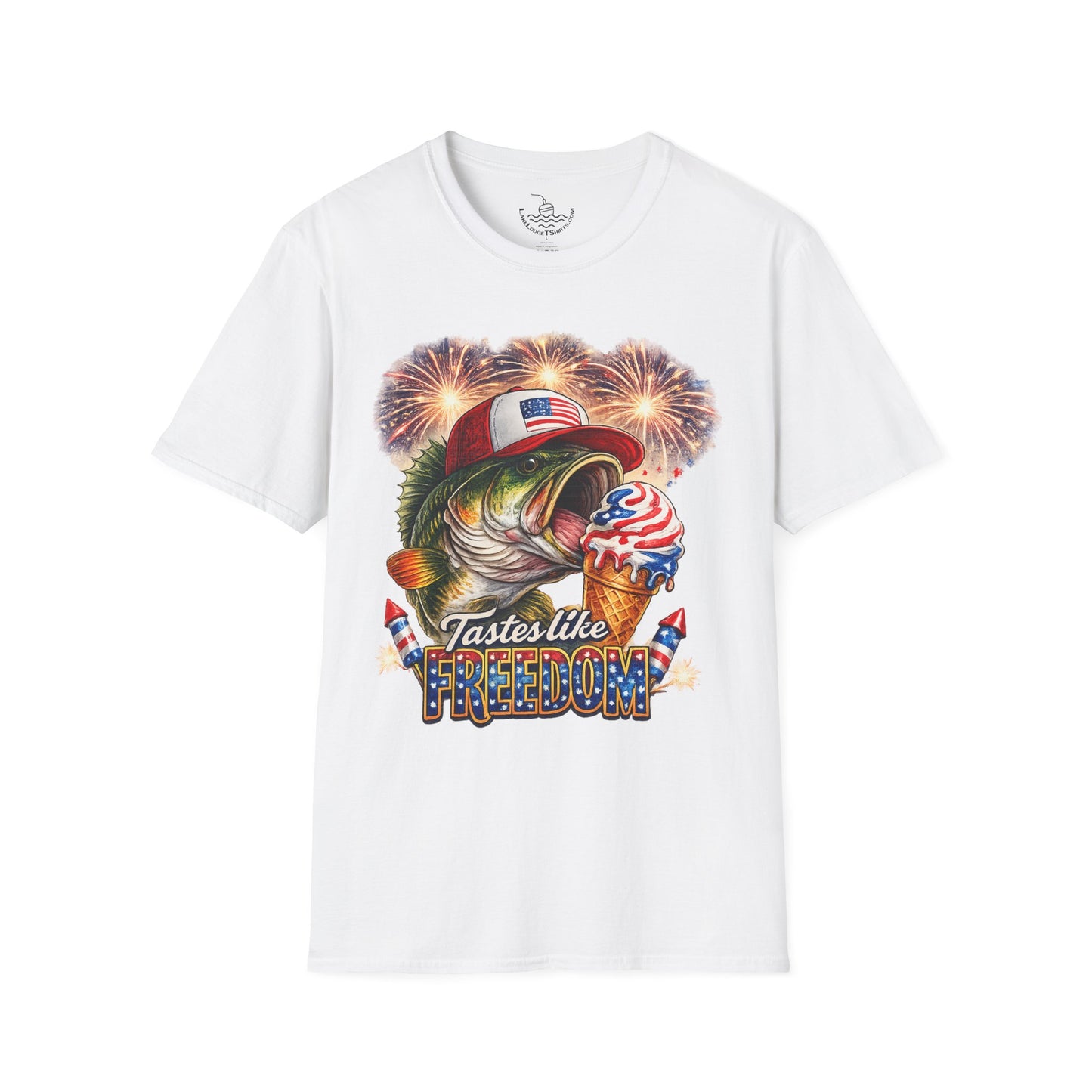 Patriotic Fishing Bass Merica Tastes Like Freedom Ice Cream T-Shirt | Fourth of July Shirt | God Bless America Gift Anglers