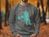 Gray sweatshirt featuring a teal map of Yellowstone Lake, Wyoming.