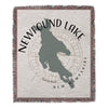 Woven blanket with a map of Newfound Lake, New Hampshire, and compass rose design.